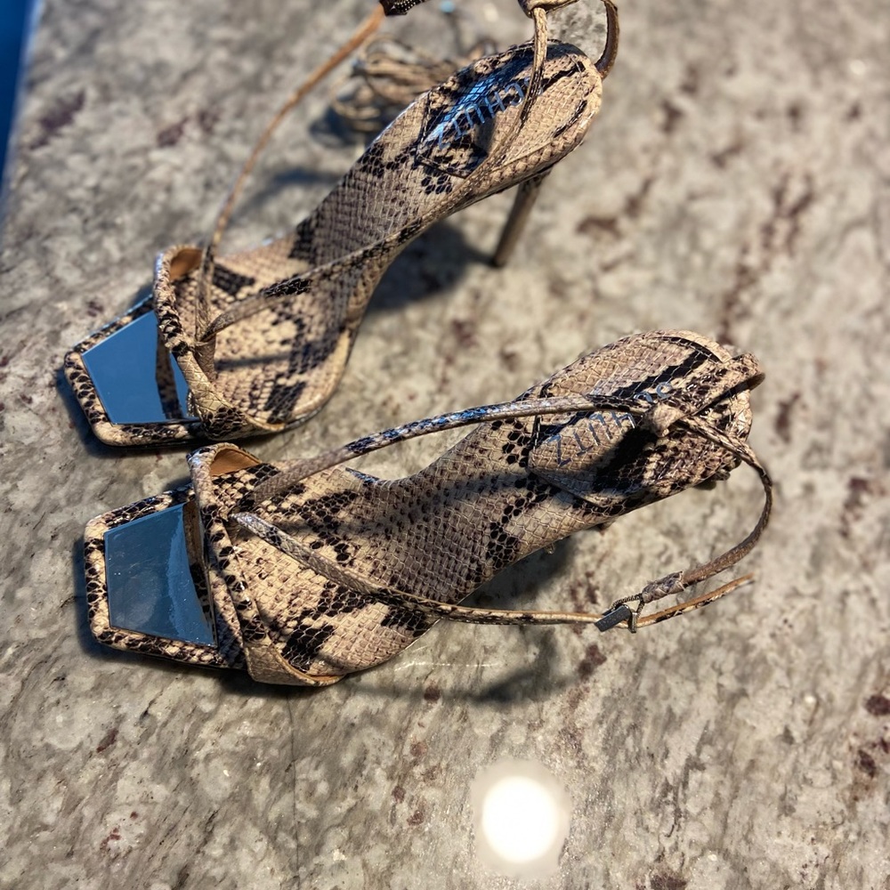 Vikki Snake -Embossed Leather Lace Up Sandals